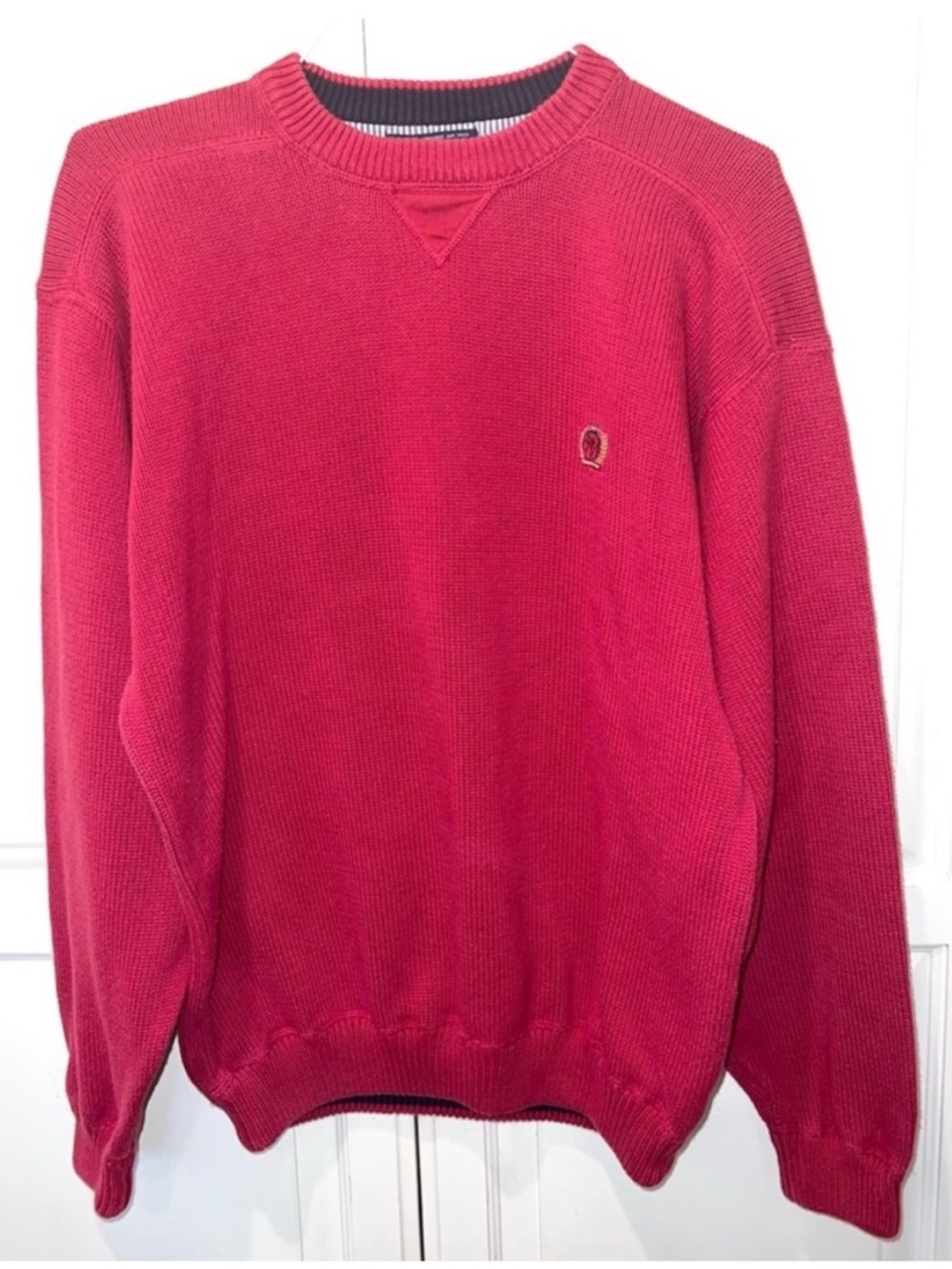 Tommy Hilfiger Mens Red 100% Cotton Crewneck Crest Sweater Large - Picture 2 of 9